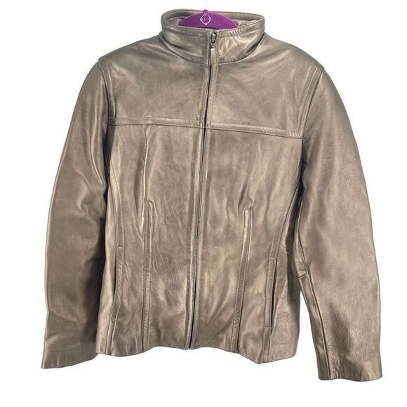 Jones New York Women's Full Zip Stand-up Collar Leather Jacket Size L - Picture 3 of 12